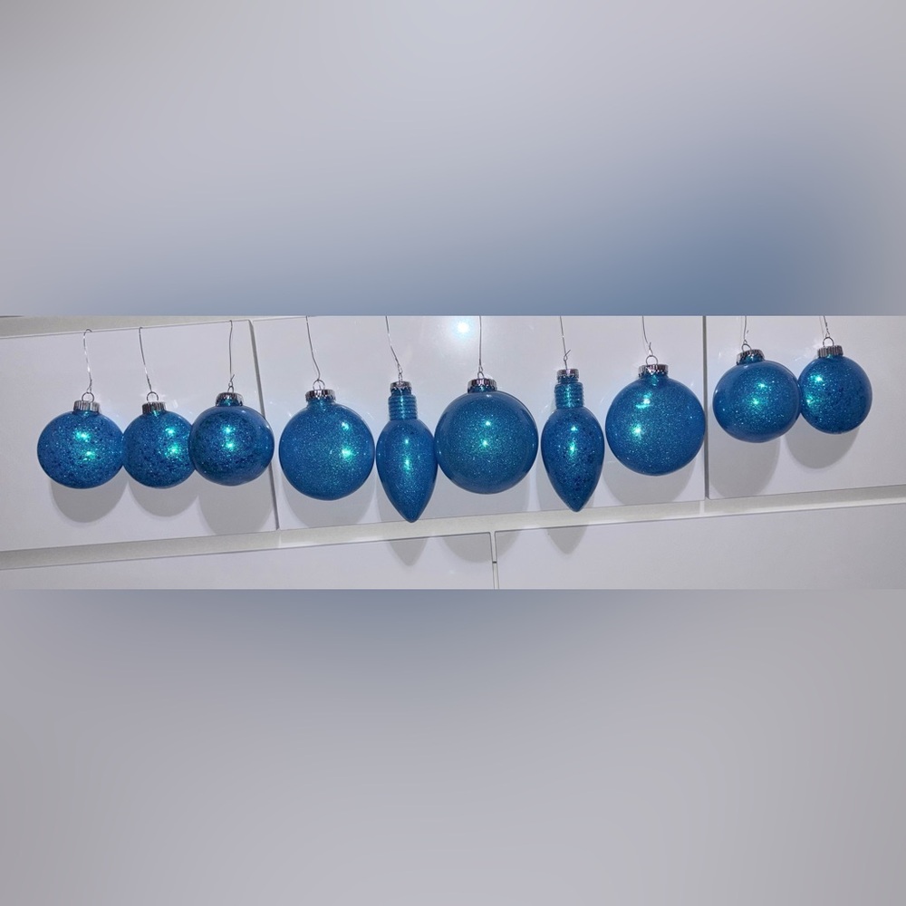 Blue Glitter Holiday Ornaments Set